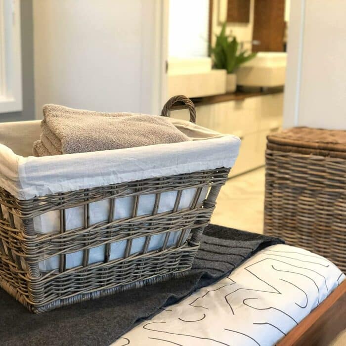 The Basket Lady Kubu Wicker French Laundry Basket, 23 in L x 18.5 in W x 18.5 in H, Serene Grey