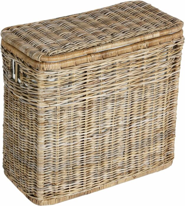 The Basket Lady 3-Compartment Wicker Laundry Sorter Hamper, 30 in L x 15 in W x 28 in H, Serene Grey