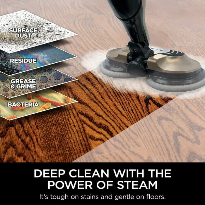 Shark S7001 Mop, Scrub Sanitize at The Same Time, Designed for Hard Floors, with 4 Dirt Grip Soft Scrub Washable Pads, 3 Steam Modes LED Headlights, Gold, 13.7 in L x 6.75 in W x 46.5 in H