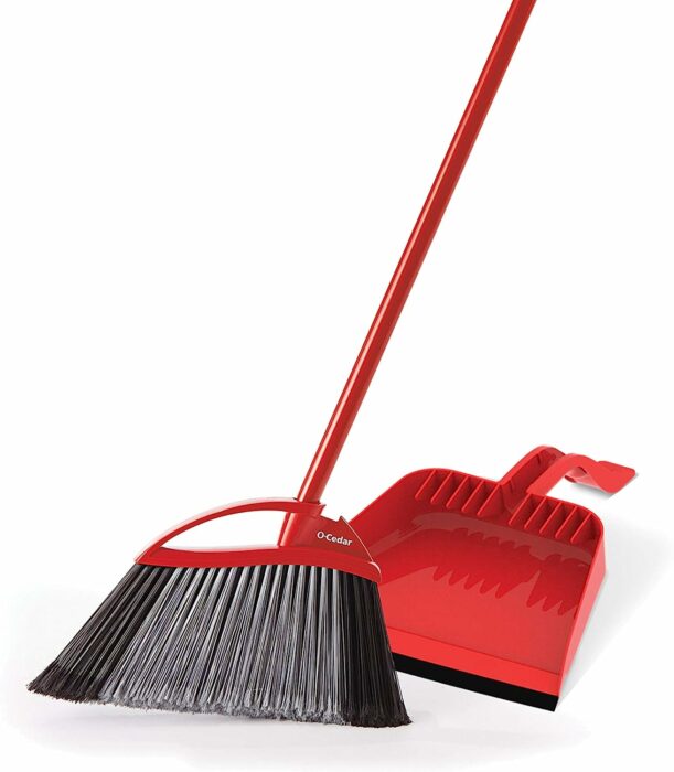 O-Cedar Pet Pro Broom Step-On Dustpan PowerCorner, Red