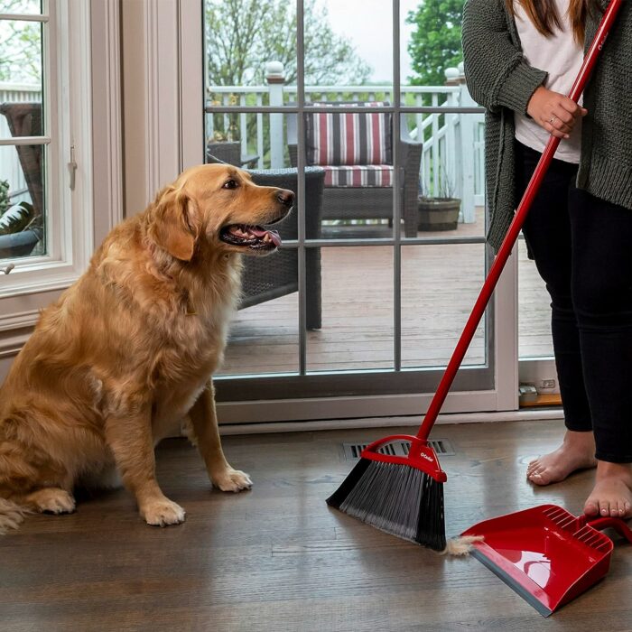 O-Cedar Pet Pro Broom Step-On Dustpan PowerCorner, Red