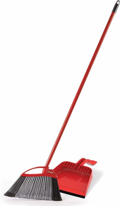 O-Cedar Pet Pro Broom Step-On Dustpan PowerCorner, Red