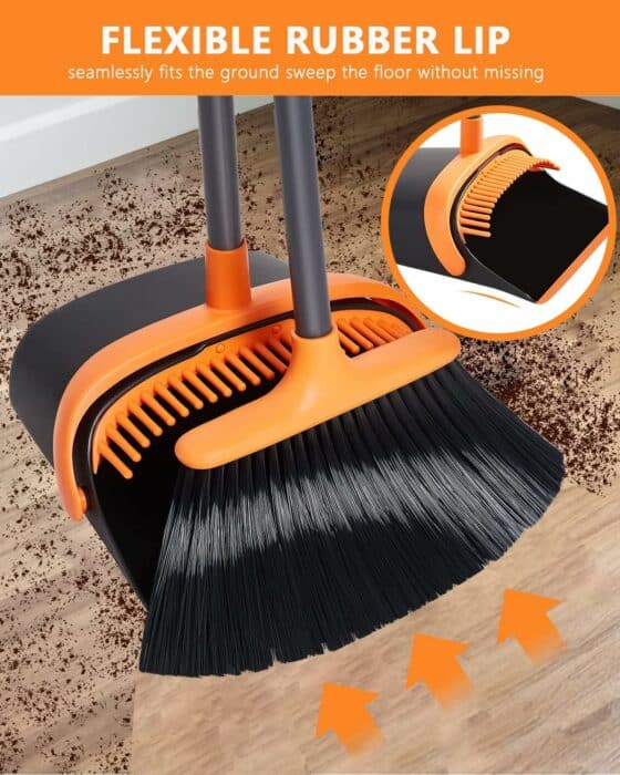 Broom and Dustpan Set, Broom and Dustpan Set for Home, Dustpan with 52 Long Handle Broom Combo Set, Standing Dustpan and Broom Set for Home Kitchen Room Office Lobby Floor Cleaning