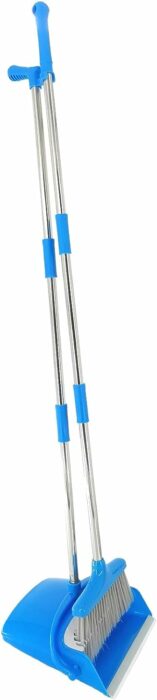 Xifando Extendable Long Handle Broom and Dustpan Set, Stainless Lightweight Upright Standing Broom and Dustpan Combo for Kitchen Lobby Office Living Room Household Indoor or Outside (Blue)