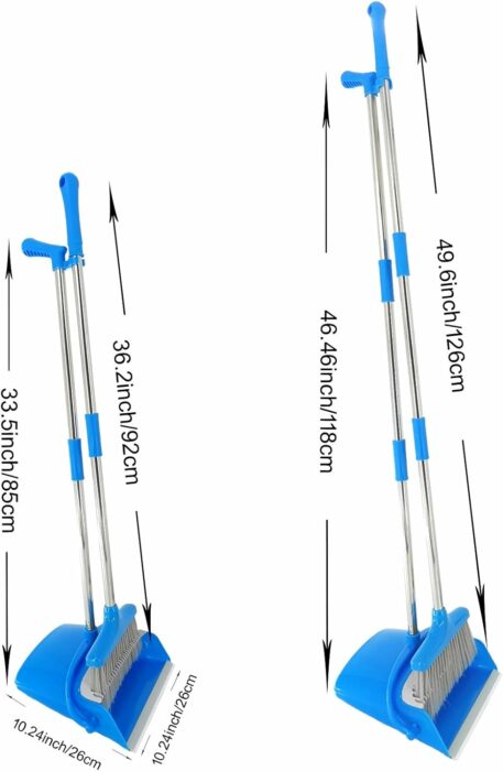 Xifando Extendable Long Handle Broom and Dustpan Set, Stainless Lightweight Upright Standing Broom and Dustpan Combo for Kitchen Lobby Office Living Room Household Indoor or Outside (Blue)