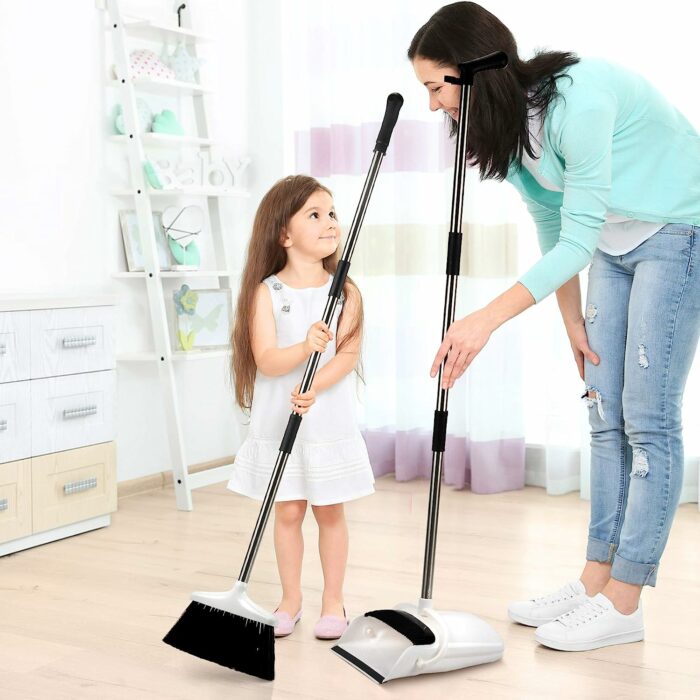 Jade Active,Broom and Dustpan Set for Home - Premium Long Handled Broom Dustpan Combo - Upright Standing Lobby Broom and Dust Pan Brush w/Handle - Great Edge, Lightweight and Robust