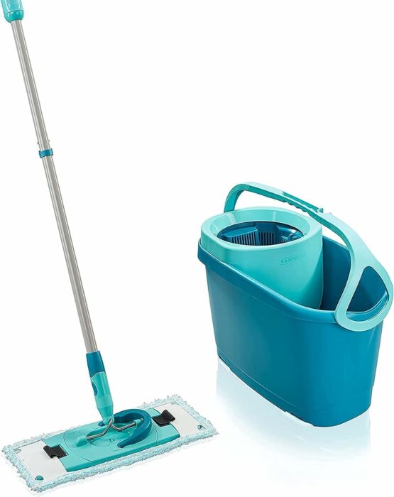 Leifheit Clean Twist M Ergo Mop and Bucket Set, Mop 33 cm Wide, Moisture Controlled Spin, Faster Cleaning Spin mop, Easy-Steer Micro Fibre Head with 360° Joint, Twist Mop