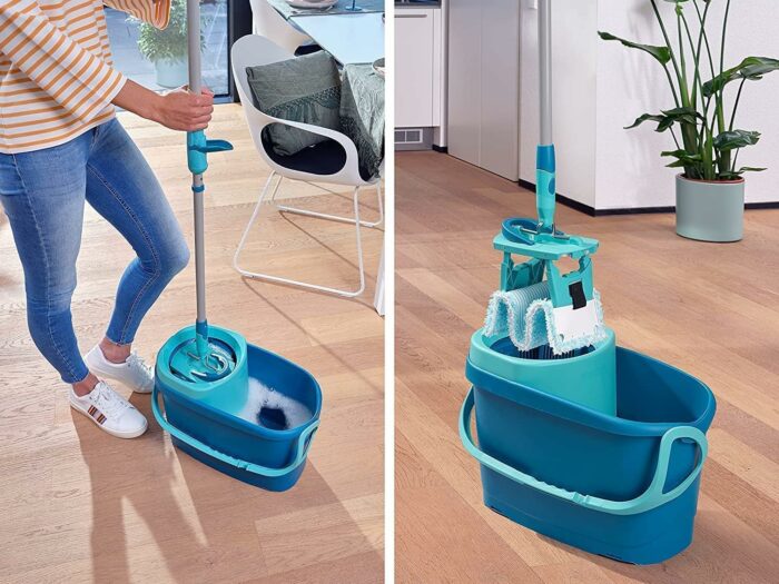 Leifheit Clean Twist M Ergo Mop and Bucket Set, Mop 33 cm Wide, Moisture Controlled Spin, Faster Cleaning Spin mop, Easy-Steer Micro Fibre Head with 360° Joint, Twist Mop