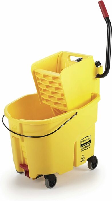 Rubbermaid Commercial 35Qt WaveBrake 2.0 Side-Press Mopping Bucket and Wringer with Foot Pedal Drain, Yellow, (2031764)