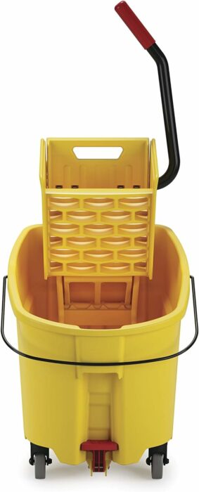 Rubbermaid Commercial 35Qt WaveBrake 2.0 Side-Press Mopping Bucket and Wringer with Foot Pedal Drain, Yellow, (2031764)