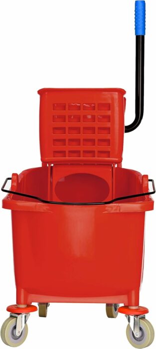 Alpine Industries Commercial Mop Bucket with Side Press Wringer - Mop Bucket with Wheels - Perfect for School, Offices, Resturants, Restrooms - 36 Qt - Red