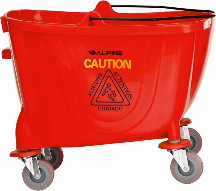 Alpine Industries Commercial Mop Bucket with Side Press Wringer - Mop Bucket with Wheels - Perfect for School, Offices, Resturants, Restrooms - 36 Qt - Red