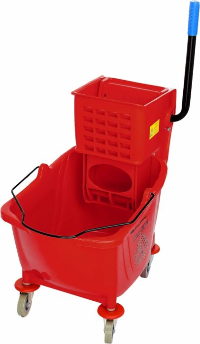 Alpine Industries Commercial Mop Bucket with Side Press Wringer - Mop Bucket with Wheels - Perfect for School, Offices, Resturants, Restrooms - 36 Qt - Red