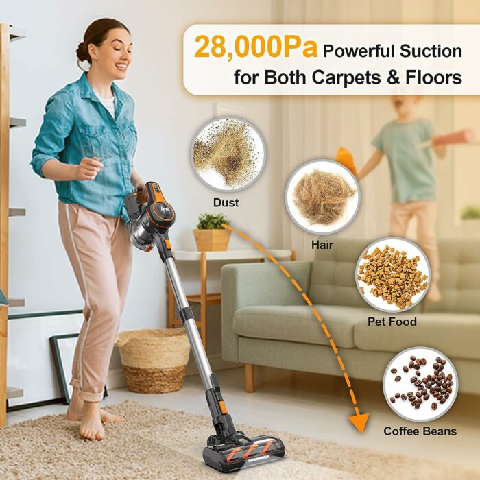 INSE Cordless Vacuum Cleaner, 8-in-1 28Kpa Lightweight Cordless Stick Vacuum, 300W Rechargeable Vacuum with 2500m-Ah Battery, 45min Runtime Powerful Stick Vacuum for Pet Hair Hard Floor Carpet - S670