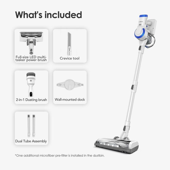 Tineco A10 Essentials Cordless Stick Vacuum Cleaner, Lightweight and Quiet,LED Headlights, Powerful Handheld Vacuum for Hard Floor Carpet with Attachments, Wall-Mounted Dock