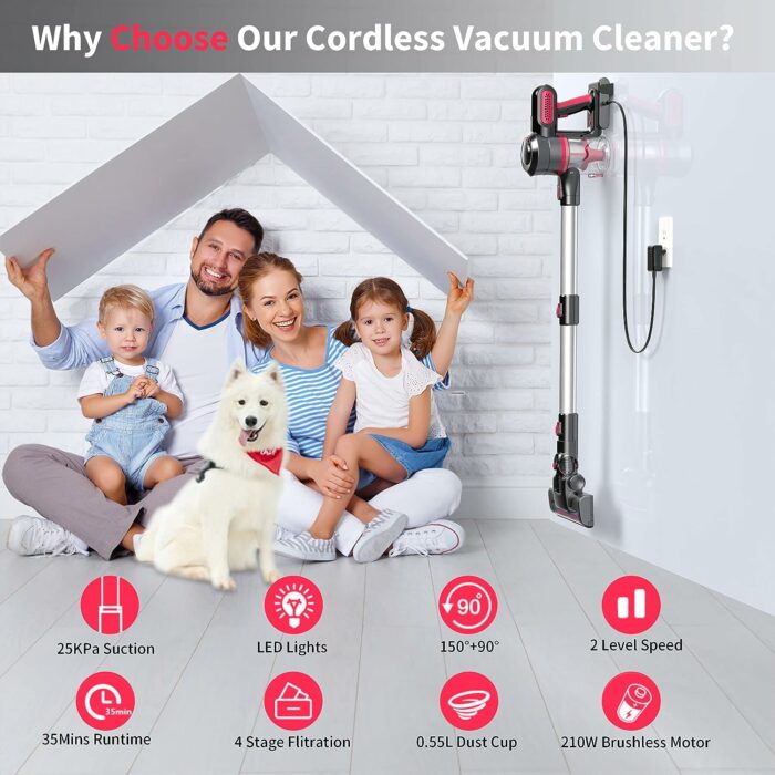 14000+ Positive 5.0 Rev ie ws 2023 New Model Cordless Vacuum Cleaner, 25Kpa Brushless Motor 4-in-1 Stick Vacuum Up to 35 Mins Runtime, 2200mAh Rechargeable Battery, for Hardwood Floor Pet Hair