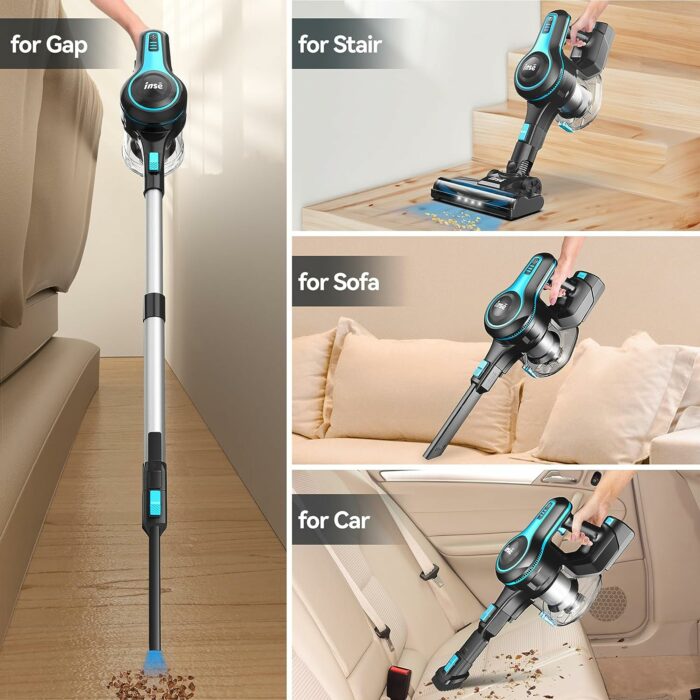 INSE Cordless Vacuum Cleaner, 6-in-1 Rechargeable Stick Vacuum with 2200 m-A-h Battery, Powerful Lightweight Vacuum Cleaner, Up to 45 Mins Runtime, for Home Hard Floor Carpet Pet Hair-N5S Navy