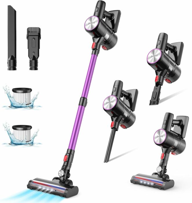 Ganiza Cordless Vacuum Cleaner- ðŸðŸ–ðŠð©ðš Powerful Suction, 6-in-1 Lightweight Stick Vacuum Cordless with LED Headlight, 40 Min Runtime, Detachable Wand for Hardwood Floor Carpet Pet Hair, Purple