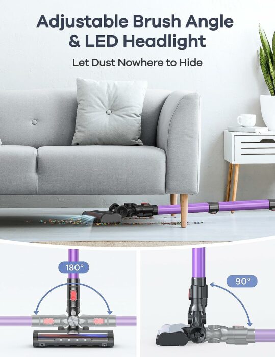 Ganiza Cordless Vacuum Cleaner- ðŸðŸ–ðŠð©ðš Powerful Suction, 6-in-1 Lightweight Stick Vacuum Cordless with LED Headlight, 40 Min Runtime, Detachable Wand for Hardwood Floor Carpet Pet Hair, Purple