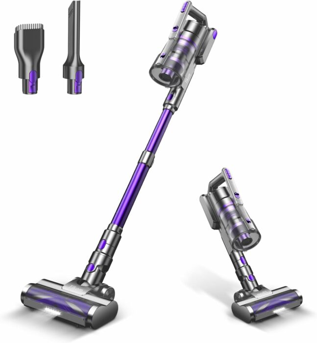 Tikom V700 Cordless Vacuum Cleaner with 450W 33Kpa Powerful Suction, Up to 50 Mins Runtime, 1.3L Dust Cup, 6 in 1 Stick Vacuum Cleaner Ideal for Carpet, Pet Hair, Hard Floor, Light Purple