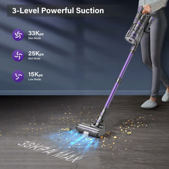 Tikom V700 Cordless Vacuum Cleaner with 450W 33Kpa Powerful Suction, Up to 50 Mins Runtime, 1.3L Dust Cup, 6 in 1 Stick Vacuum Cleaner Ideal for Carpet, Pet Hair, Hard Floor, Light Purple