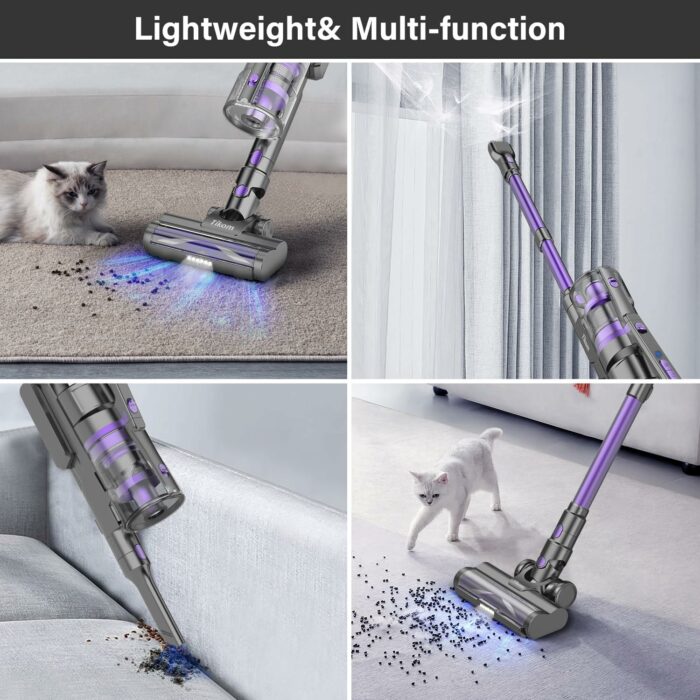 Tikom V700 Cordless Vacuum Cleaner with 450W 33Kpa Powerful Suction, Up to 50 Mins Runtime, 1.3L Dust Cup, 6 in 1 Stick Vacuum Cleaner Ideal for Carpet, Pet Hair, Hard Floor, Light Purple