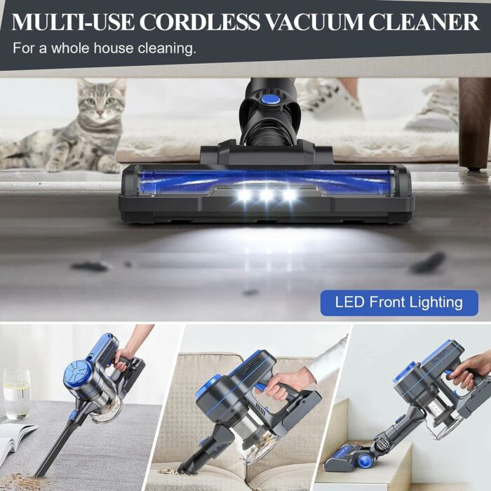 EICOBOT Cordless Vacuum Cleaner, 20000Pa Powerful Cordless Vacuum 6 in 1, 30Mins Long Runtime, Lightweight Ultra-Quiet Stick Vacuum for Hardwood Floor Carpet Car Cleaning Navy