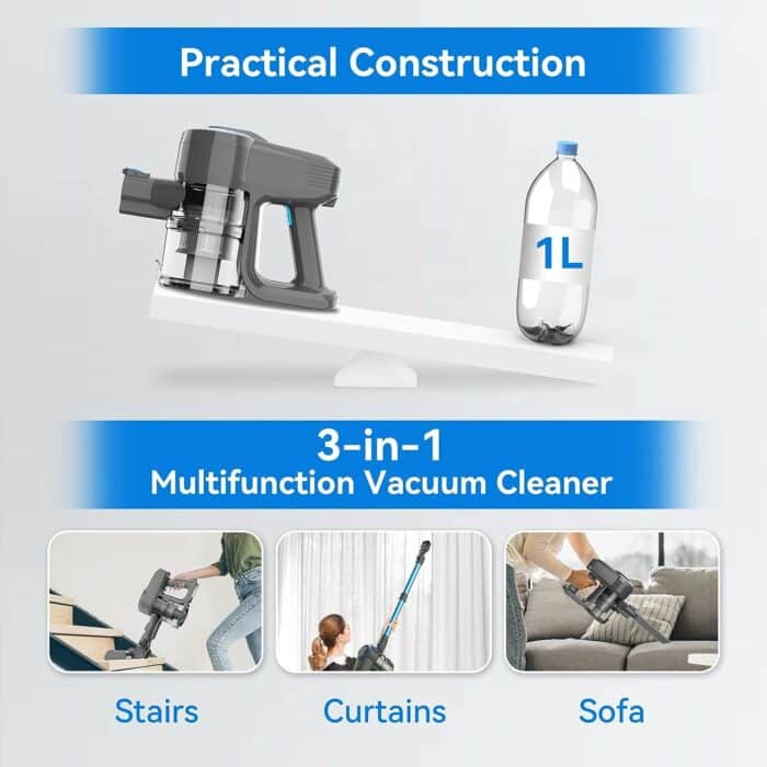 DEVOAC N300 Cordless Vacuum Cleaner, 6 in 1 Ultra-Lightweight Stick Vacuum, 2200mAh Battery Up to 40mins Runtime, Powerful Handheld Vacuum for Hard Floor Carpet Pet Hair Home