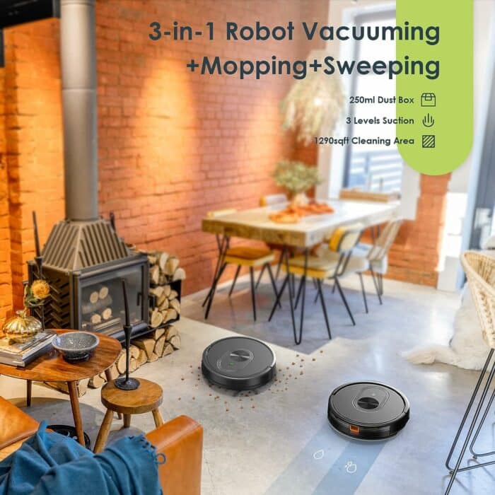 Robot Vacuum and Mop Combo, 3 in 1 Mopping Robotic Vacuum with Schedule, App/Bluetooth/Alexa, 1600Pa Max Suction, Self-Charging Robot Vacuum Cleaner, Slim, Ideal for Hard Floor, Pet Hair, Carpet