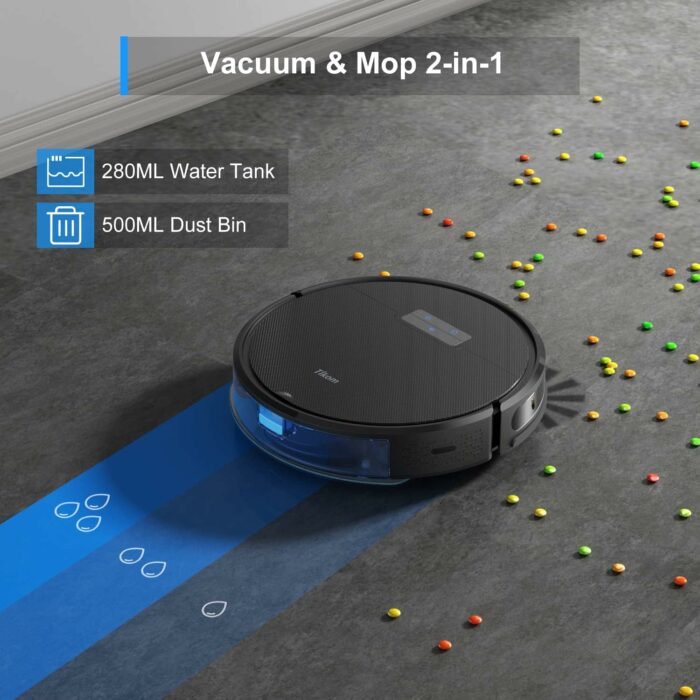 Tikom G8000 Pro Robot Vacuum and Mop Combo, 4500Pa Suction, 150Mins Max, Robotic Vacuum Cleaner with Self-Charging, Quiet, APPVoice Control, Ideal for Carpet, Hard Floor, Black