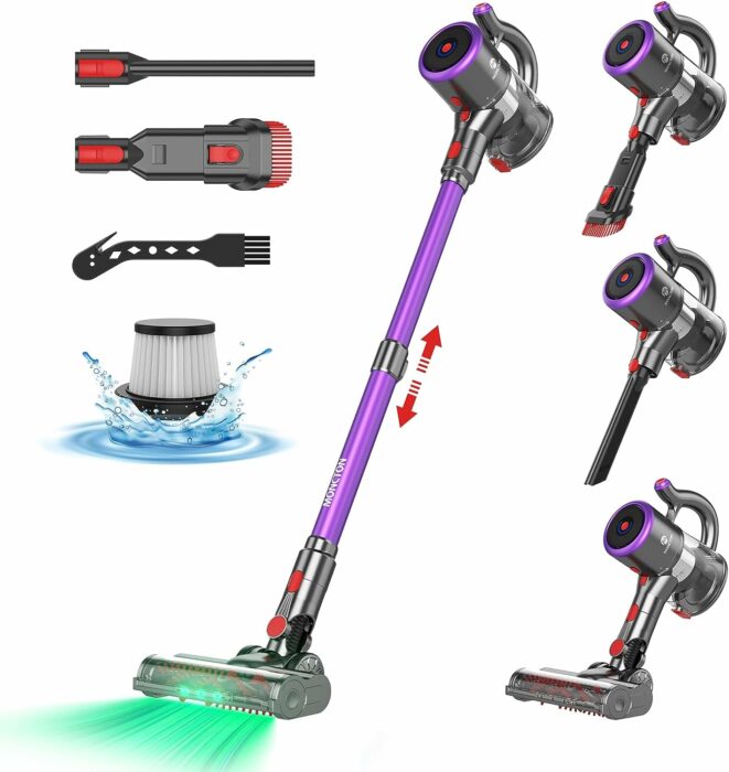 MONCTONS Cordless Lightweight Vacuum- 28 Kpa Powerful Suction Stick Vacuum Cleaner, 320W Brushless Motor, 1.3L Dust Cup, 6 in 1 Quiet Rechargeable Handheld Vacuum for Home Carpet Hard Floor Pet Hair