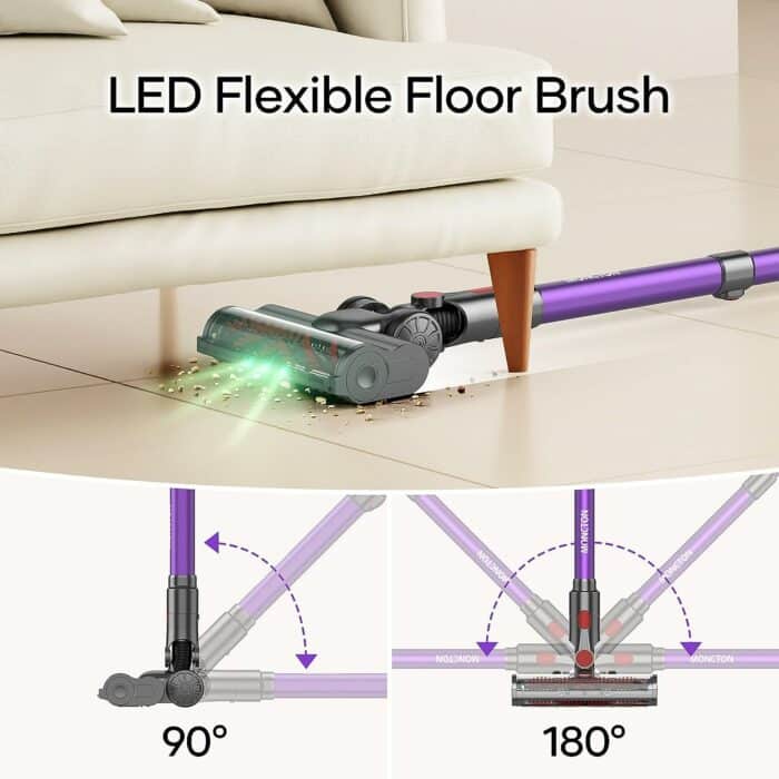 MONCTONS Cordless Lightweight Vacuum- 28 Kpa Powerful Suction Stick Vacuum Cleaner, 320W Brushless Motor, 1.3L Dust Cup, 6 in 1 Quiet Rechargeable Handheld Vacuum for Home Carpet Hard Floor Pet Hair