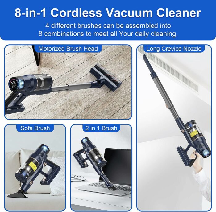 VICSONIC Cordless Vacuum Cleaner, 33Kpa Stick Vacuum with OLED Touch Screen, Up to 65 Min Runtime Rechargeable, 8 in 1 Lightweight Handheld Vacuum for Pet Hair Hardwood Floor