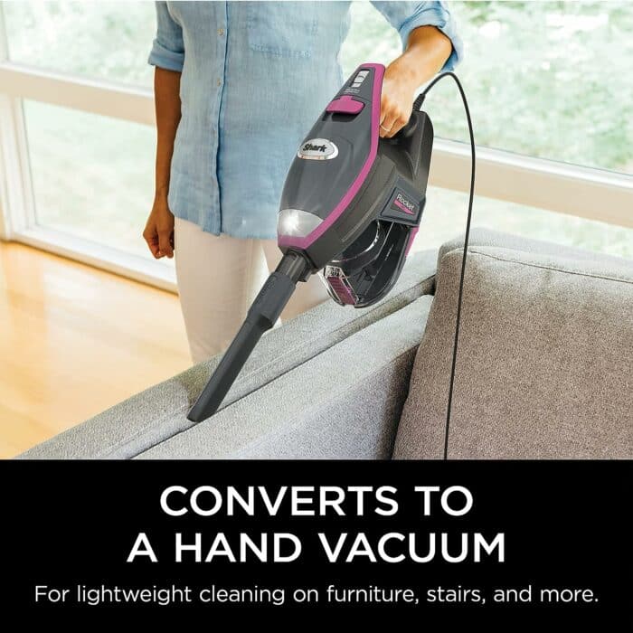 Shark HV371 Rocket Pro DLX Corded Stick, Removable Hand Vacuum, Advanced Swivel Steering, XL Cup, Crevice Tool, Upholstery Tool Anti-Allergen Dust Brush, Fuchsia, Capacity