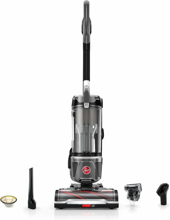 Hoover WindTunnel Tangle Guard Upright Vacuum, Bagless Cleaner, HEPA Media Filtration, For Carpet and Hard Floor, UH77100V, Gray