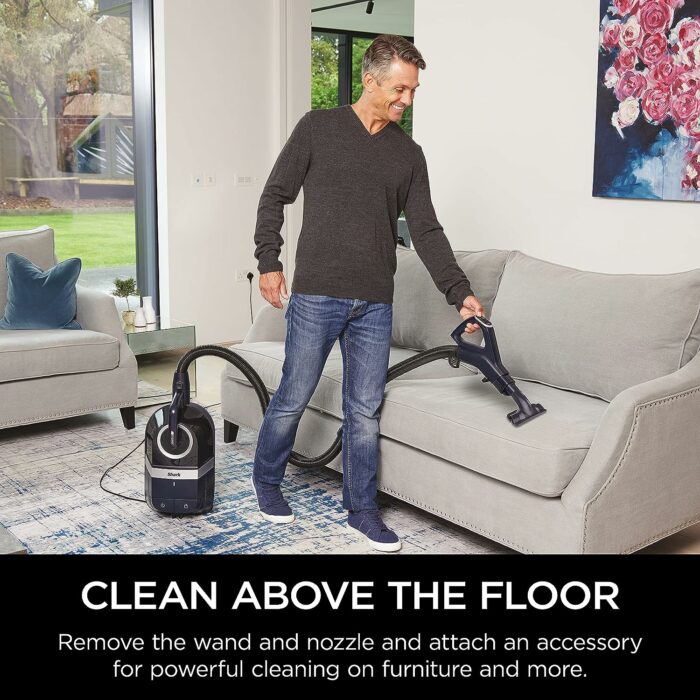 Shark CZ351 Pet Canister Vacuum, Bagless, Corded with Self-Cleaning Brushroll PowerFins, Navy Silver