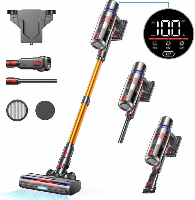 Cordless Vacuum Cleaner, 500W/40Kpa Stick Vacuum Cleaner with Touch Screen, Max 60 Mins Runtime, Anti-Tangle Vacuum Cleaner for Home, 2023 Latest Motor, Wireless Vacuum for Pet Hair/Carpet/Hard Floor