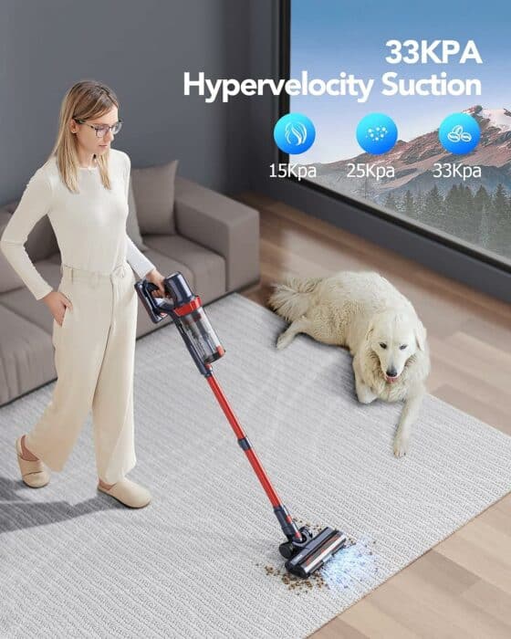 HONITURE Cordless Vacuum Cleaner, 400W 33Kpa Stick Vacuum Cordless with LCD Smart Touchscreen, Max 50mins, 7-Layer Hepa, 6 in 1 Lightweight Handheld Vacuum for Hardwood Floors,Carpets,Stairs,Pet Hair