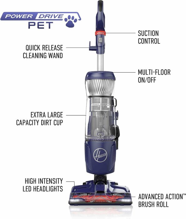 Hoover Power Drive Bagless Multi Floor Upright Vacuum Cleaner with Swivel Steering, for Pet Hair, UH74210M, Purple