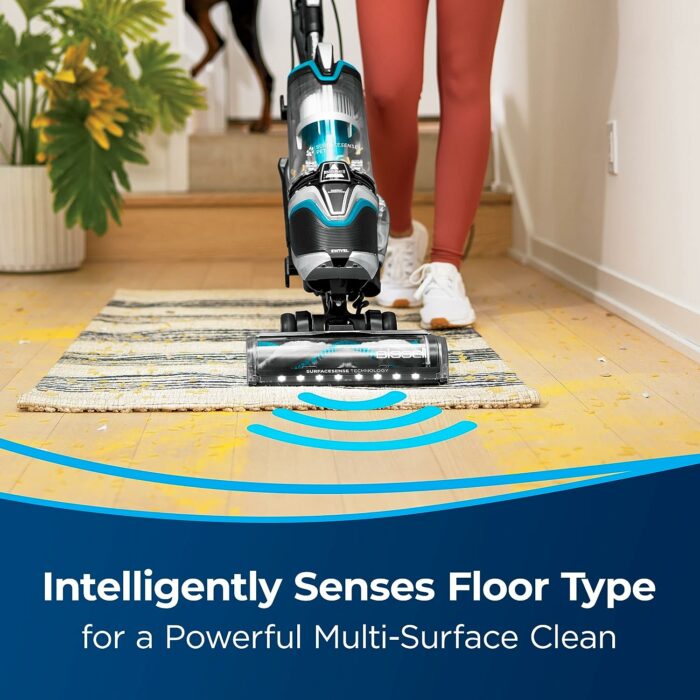 BISSELL SurfaceSense Pet Upright Vacuum, 28179, Tangle-Free Multi-Surface Brush Roll, LED Headlights, SmartSeal Allergen System, Specialized Pet Tools, Easy Empty, Teal, Silver