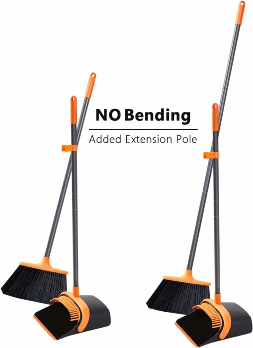 Broom and Dustpan Set, Broom and Dustpan Set for Home, Dustpan with 52 Long Handle Broom Combo Set, Standing Dustpan and Broom Set for Home Kitchen Room Office Lobby Floor Cleaning